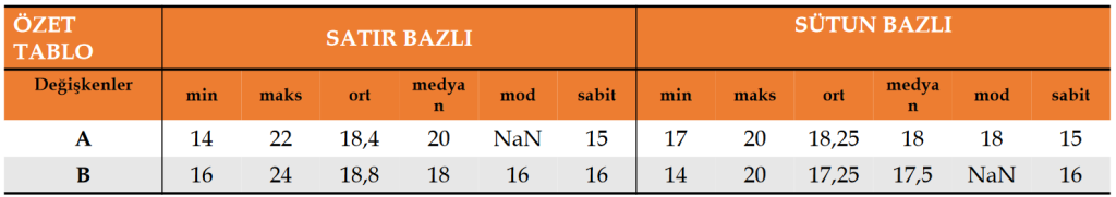 Özet Doldurma Tablosu