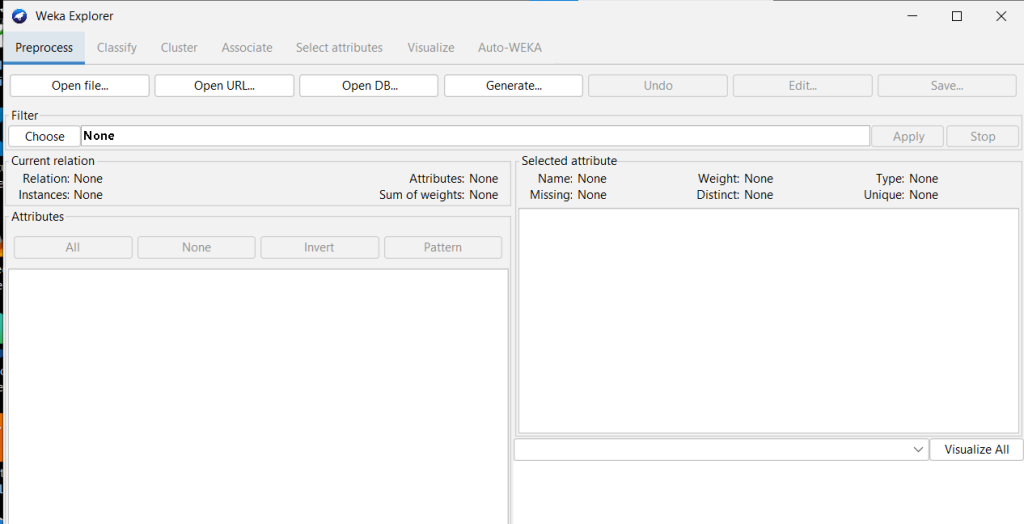 weka explorer menüsü